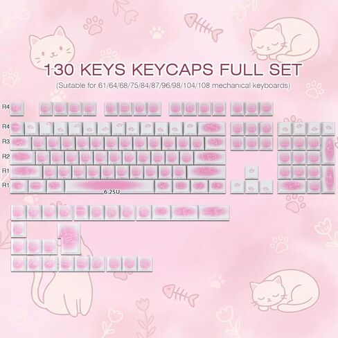 Sunzit 130 مفتاحًا مطبوعًا جانبيًا PBT Keycap PBT مجموعة أغطية المفاتيح PBT، تتألق من خلال أغطية المفاتيح المخصصة، غطاء مفاتيح ذو مظهر الكرز المصبوغ للوحة المفاتيح الميكانيكية MX Switches in Kuwait