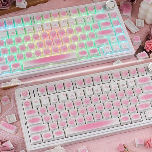 Sunzit 130 مفتاحًا مطبوعًا جانبيًا PBT Keycap PBT مجموعة أغطية المفاتيح PBT، تتألق من خلال أغطية المفاتيح المخصصة، غطاء مفاتيح ذو مظهر الكرز المصبوغ للوحة المفاتيح الميكانيكية MX Switches in Kuwait