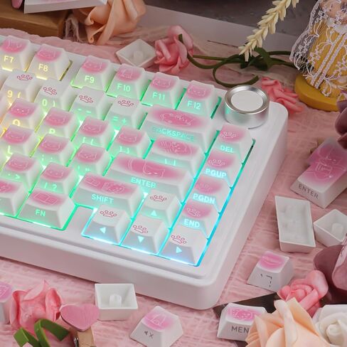Sunzit 130 مفتاحًا مطبوعًا جانبيًا PBT Keycap PBT مجموعة أغطية المفاتيح PBT، تتألق من خلال أغطية المفاتيح المخصصة، غطاء مفاتيح ذو مظهر الكرز المصبوغ للوحة المفاتيح الميكانيكية MX Switches in Kuwait