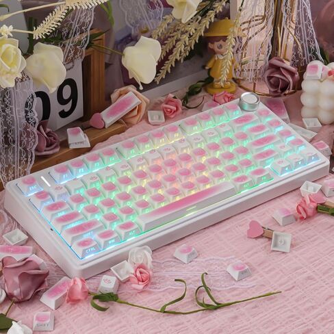 Sunzit 130 مفتاحًا مطبوعًا جانبيًا PBT Keycap PBT مجموعة أغطية المفاتيح PBT، تتألق من خلال أغطية المفاتيح المخصصة، غطاء مفاتيح ذو مظهر الكرز المصبوغ للوحة المفاتيح الميكانيكية MX Switches in Kuwait