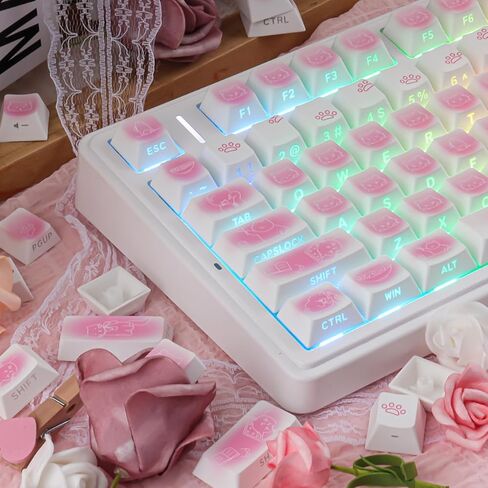 Sunzit 130 مفتاحًا مطبوعًا جانبيًا PBT Keycap PBT مجموعة أغطية المفاتيح PBT، تتألق من خلال أغطية المفاتيح المخصصة، غطاء مفاتيح ذو مظهر الكرز المصبوغ للوحة المفاتيح الميكانيكية MX Switches in Kuwait