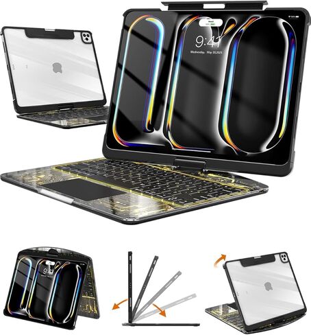 Transparent Keyboard Case for iPad Pro 11" (M5/M4, 2025/2024) Wireless Keyboard with 7 Colors Backlight, 360° Rotatable Protective Case with Pencil Holder, Multi-Touch Trackpad, Thin & Light, Black in Kuwait