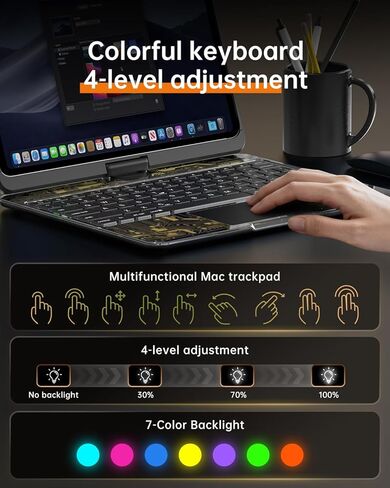 Transparent Keyboard Case for iPad Pro 11" (M5/M4, 2025/2024) Wireless Keyboard with 7 Colors Backlight, 360° Rotatable Protective Case with Pencil Holder, Multi-Touch Trackpad, Thin & Light, Black in Kuwait