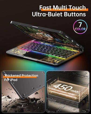 Transparent Keyboard Case for iPad Pro 11" (M5/M4, 2025/2024) Wireless Keyboard with 7 Colors Backlight, 360° Rotatable Protective Case with Pencil Holder, Multi-Touch Trackpad, Thin & Light, Black in Kuwait