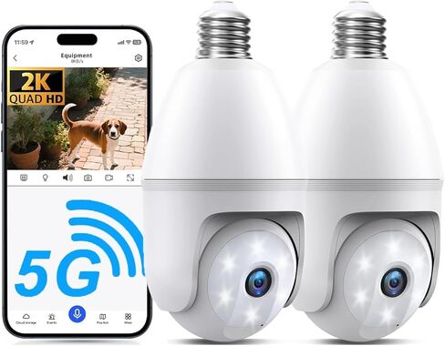 2K Light Bulb Camera Ourdoor, 5G/2.4G Wireless Outdoor Camera, Light Bulb Security Camera with AI Human Detection, Color Night Vision, Motion Alerts, 2-Way Audio, Compatible with Alexa in Kuwait