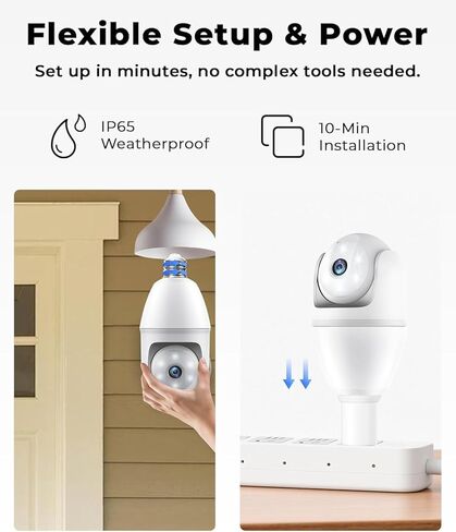 2K Light Bulb Camera Ourdoor, 5G/2.4G Wireless Outdoor Camera, Light Bulb Security Camera with AI Human Detection, Color Night Vision, Motion Alerts, 2-Way Audio, Compatible with Alexa in Kuwait