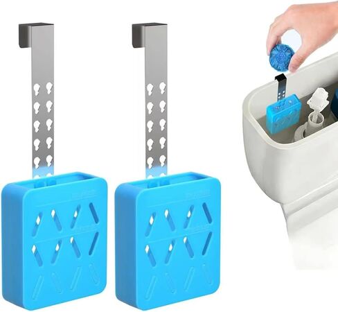 Toilet Tank Tablet Holder,Adjustable Holder-Hanging Bleach Tablet Bracket with 6 Levels,4'' x 3.5'' x 1.2'' Bleach Tablet Bracket for Preventing Dissolved Residue from Polluting Water Tank(Blue 2Pcs) in Kuwait
