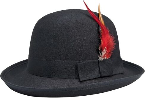 Classic Fedora Hat with Feather Bowler Dome Hard Faux Woolen Top Hat for Men Women in Saudi Arabia