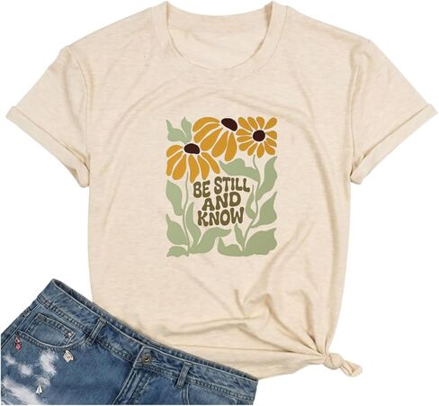 Qrupoad Be Still and Know T-Shirt Womens Inspirational Christian Shirt Summer Casual Short Sleeve Graphic Tees Tops in Kuwait