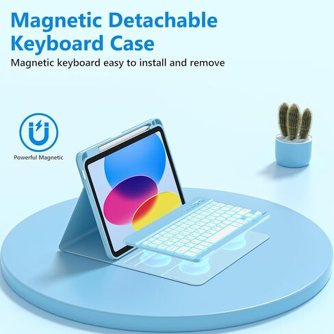 FUWANG for iPad A16 11th 10th Generation Case with Keyboard - Detachable Backlit Glitter Folio Keyboard with Pencil Holder for iPad A16 11th Gen 11-inch 2025 & 10th Generation 10.9 Inch 2022, Blue in Saudi Arabia