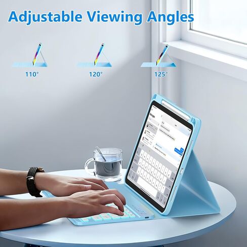 FUWANG for iPad A16 11th 10th Generation Case with Keyboard - Detachable Backlit Glitter Folio Keyboard with Pencil Holder for iPad A16 11th Gen 11-inch 2025 & 10th Generation 10.9 Inch 2022, Blue in Saudi Arabia