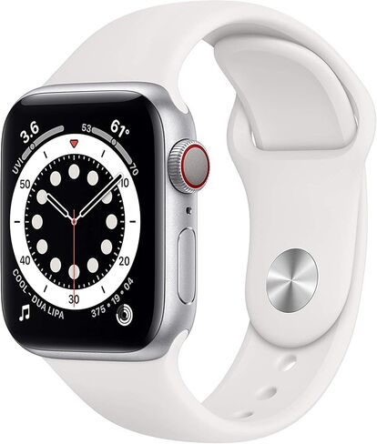 Apple Watch Series 6 (GPS + Cellular, 40mm) - Silver Aluminum Case with White Sport Band (Renewed) in Saudi Arabia