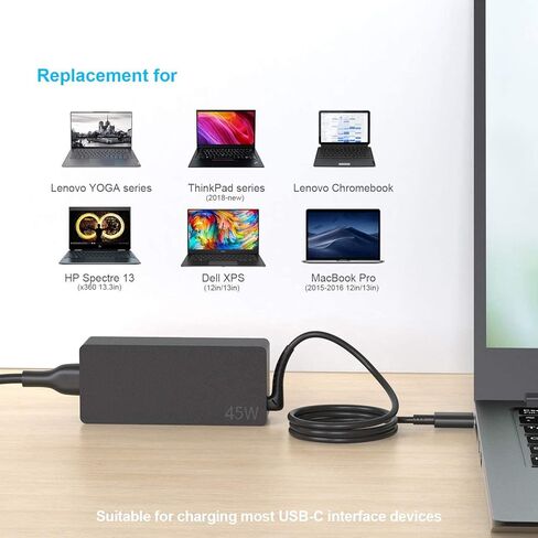 45 واط USB-C شاحن لينوفو IdeaPad فليكس 3 كروم 15IJL7 82T3 محمول موائم مصدر تيار الحبل in Kuwait