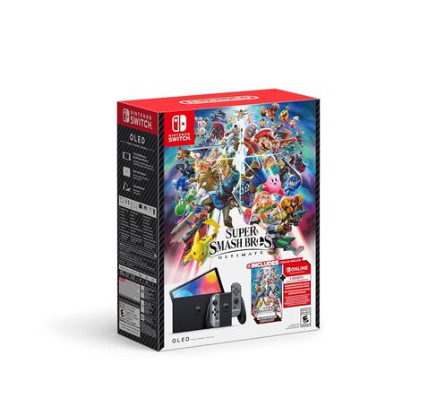 Nintendo Switch™ - طراز OLED: حزمة Super Smash Bros.™ Ultimate Bundle (تنزيل اللعبة بالكامل + 3 أشهر. تتضمن عضوية Nintendo Switch عبر الإنترنت) in Kuwait