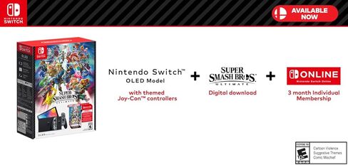 Nintendo Switch™ - طراز OLED: حزمة Super Smash Bros.™ Ultimate Bundle (تنزيل اللعبة بالكامل + 3 أشهر. تتضمن عضوية Nintendo Switch عبر الإنترنت) in Kuwait