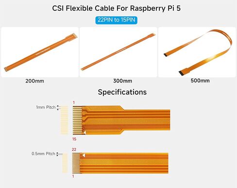 (3 قطع) كابل مرن CSI FPC متوافق مع Raspberry Pi 5، 22Pin إلى 15Pin، مناسب لتوصيل وحدة كاميرا CSI إلى RPi 5 / وحدة الحساب 5/Jetson Orin، طول 200 مم / 20 سم / 0.65 قدم in Kuwait