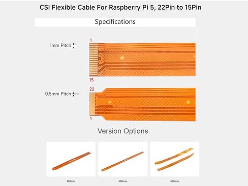 CSI FPC Flexible Cable Compatible with Raspberry Pi 5, 22Pin to 15Pin, Suitable for Connecting CSI Camera Module to RPi 5 or Compute Module 5/CM4, 30CM/0.98FT Length in Kuwait