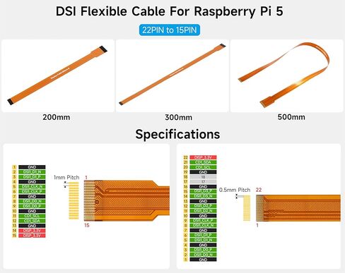 (3 قطع) كابل مرن DSI FPC متوافق مع Raspberry Pi 5، 22Pin إلى 15Pin، مناسب لتوصيل شاشة DSI إلى RPi 5/RPi 4، بطول 500 مم / 50 سم / 1.64 قدم in Kuwait