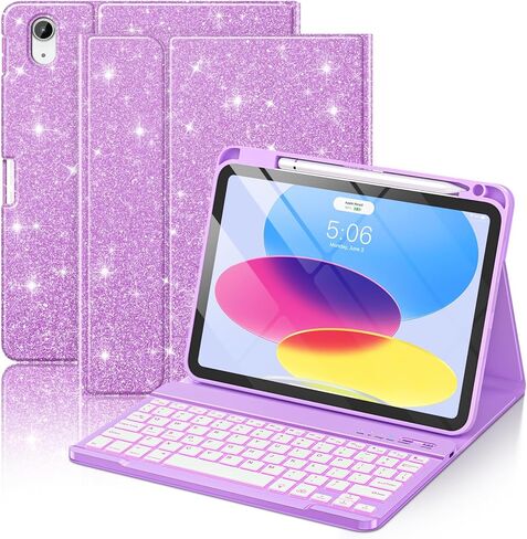 FUWANG for iPad A16 11th 10th Generation Case with Keyboard - Detachable Backlit Glitter Folio Keyboard with Pencil Holder for iPad A16 11th Gen 11-inch 2025 & 10th Generation 10.9 Inch 2022, Blue in Saudi Arabia