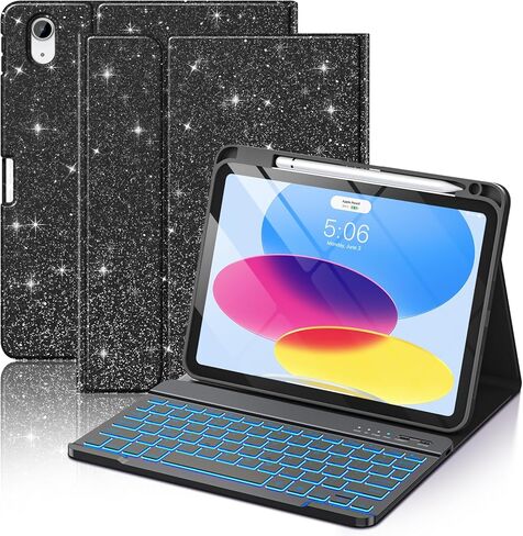 FUWANG for iPad A16 11th 10th Generation Case with Keyboard - Detachable Backlit Glitter Folio Keyboard with Pencil Holder for iPad A16 11th Gen 11-inch 2025 & 10th Generation 10.9 Inch 2022, Blue in Saudi Arabia