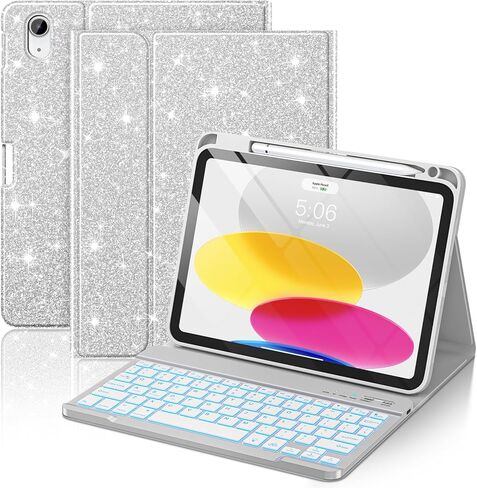 FUWANG for iPad A16 11th 10th Generation Case with Keyboard - Detachable Backlit Glitter Folio Keyboard with Pencil Holder for iPad A16 11th Gen 11-inch 2025 & 10th Generation 10.9 Inch 2022, Blue in Saudi Arabia