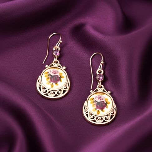 1928 Jewelry Women's Rose Gold Tone Manor House Purple & Pink Rose Flower Amethyst Crystal Drop & Dangle Earrings in Saudi Arabia