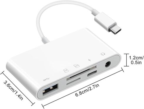 قارئ بطاقات 5 في 1 USB-C TF/SD، محول قارئ بطاقات الذاكرة لقرص فلاش USB/الماوس/لوحة المفاتيح/الكاميرا in Kuwait