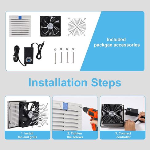 150mm×150mm Cabinet Ventilator Filter Kit with Powerful 120mm x 38mm Cooling Fan and Adjustable Speed Controller Ventilator Filter for Server Racks Electrical Boxes Industrial Enclosures Data Centers in Kuwait