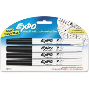 EXPO 1871774 Low-Odor Dry-Erase Marker Ultra Fine Point Black 4/Pack