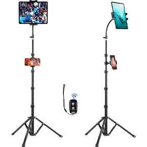 Peastrex Ipad and Phone Tripod 73" Gooseneck Tablet Floor Stand Holder Mount with Remote for 3.5 to 15in Tablets iPhones, iPad Pro Air Mini 12.9 11 10.5, Galaxy Tab S9 Ultra 14.6", Surface