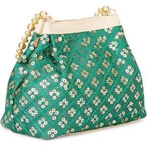 Potli Bags for Women Embroidered Evening Purses with Gold Pearl Handle, Indian Women Potli Bags for Wedding