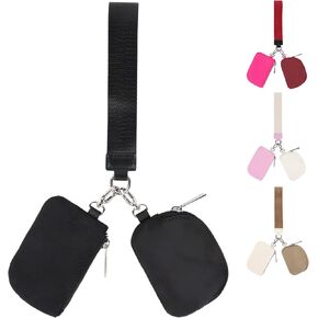 Mini Zip Around Wristlet Wallet for Women, Small Keychain Wallet Dual Pouch Portable Detachable Coin Purse Card Holder, Mini Pocket Key Chain Wristlet Wallet Ideal Birthday Gift(Pink+White)