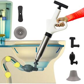 Plunger Blaster Gun, Toilet Plunger, Powerful High Pressure Air Drain Blaster Gun with Real-Time Barometer, Stainless Steel Toilet Clog Remover for Toilet Bathroom