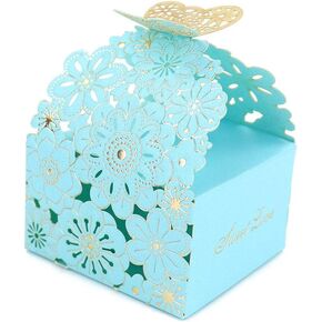 Kslong 50Pcs/Set Flower Butterfly Hollow Candy Box Cookie Gift Boxes Romantic Wedding Favors Cute Chocolate Box for Wedding Bridal Birthday Party Supplies (Blue, S)