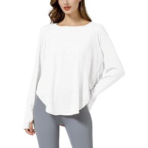 Women's Soft Yoga Top Loose Fit Workout Long Sleeve Shirts with Thumb Holes