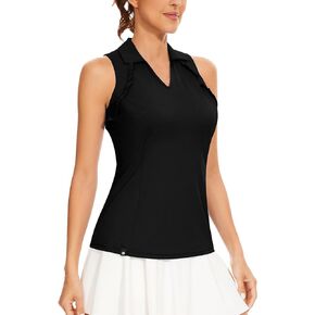 WOWENY Womens Sleeveless Golf Shirt Ruffle Polo Shirts Moisture Wicking Golf Apparel Slim Fitted Golf Tennis Tank Tops