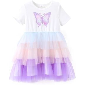 PATPAT Toddler Little Girls Dresses Short Sleeve Princess Tulle Skirt Birthday Party Cake Tutu Dress for Girls
