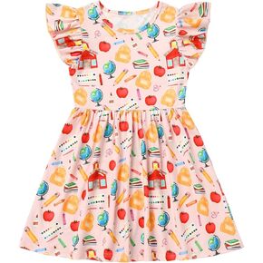 AWIBMK Toddler Girls Back to School Dress Kindergarten Pencils Crayons Letter Apple Dresses First Day of School Outfits