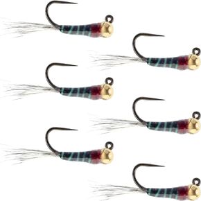 The Fly Fishing Place Tungsten Bead Black Perdigon Tactical Jig Czech Euro Nymph Spanish Nymphing Fly - 6 Flies Size 18