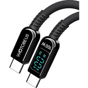 WOTOBEUS 6.5ft Zinc Alloy+Silicone USB C to USB C Fast Charging Cable with LED Display, Type C Cord with 5A E-Marker PD 100W Chip, Fit for iPhone 15 Pro Max iPad MacBook Galaxy S24/23/22 Ultra Pixel