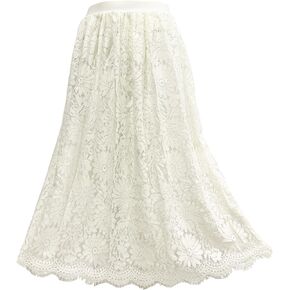 Vintage Womens Lace Half Slip Skirt See Through Sheer Floral Lace Hollow Out Midi Skirt Dress Underskirt
