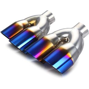LCGP Dual Exhaust Tip 2.25 inch Inlet 3.5 inch Outlet Universal Car Stainless Steel Angle Cut 2-Packs PVD Blue Tailpipe(left and right)