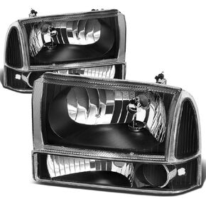 DNA MOTORING Headlight Assembly (Driver & Passenger Side) Compatible With Ford Excursion 00-04/F250 / F350 / F450 / F550 SD 99-04,HL-OH-F99SD4P-BK-AM