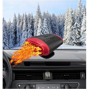 Car Heater, 12V 150W 2 in 1 Portable Auto Windscreen Defrost Defogger with Rotating Base, Car Heating or Cooling Fan That Plugs into Cigarette Lighter for Car Sedan (Black & Red, Normal)