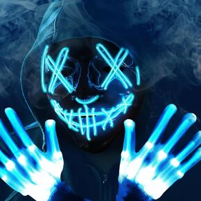 OWill Halloween Light Up Mask,LED Purge Mask with Gloves,Scary Cool Teen Halloween Costumes Mask for Women Kids Boys