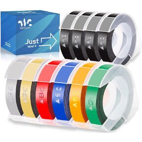 Weemay 10 Pack 3/8 Embossing Tape Compatible for Dymo 3D 9mm Plastic Embossing Label Tape for Organizer Xpress Pro 12965 DYM12966 Office Mate II Junior Home Embossing Label Maker, 3/8 Inch X 9.8 Feet