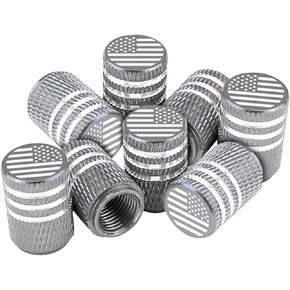 Car Tire Valve Stem Caps, 8 Pcs American Flag Aluminum Stem Covers with Rubber Seal, Corrosion Resistant Leak-Proof Auto Tire Air Caps, Universal for Car SUV Truck Motorcycle Bike (Black)