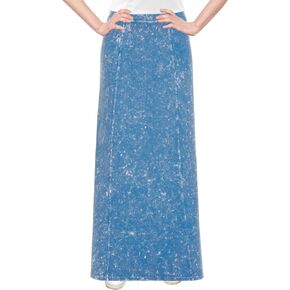 Baby'O Women's Stretch Knit Acid Wash Panel Maxi A-Line Skirt