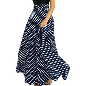 chouyatou Women's Elegant High Waisted Polka Dot A Line Pleated Swing Bohemian Maxi Skirt