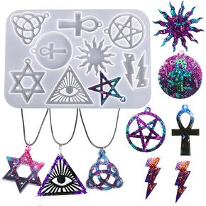 Resin Molds Silicone, Silicone Keychain Jewelry Pendant Mold, Unique Charm Epoxy Resin Mold, Punk Style Star Sun Magic Earrings Necklaces Key Chain Mould, DIY Resin Polymer Clay Craft Kit Home Decor
